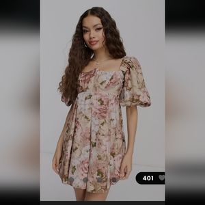 ASOS DESIGN Petite puff sleeve curved bust babydoll mini dress in floral